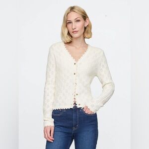 Gap CashSoft Pointelle White Cardigan Sweater S